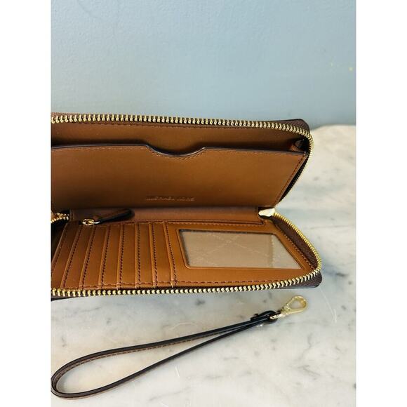 NEW Michael Kors Brown Jet Set Travel Wallet Large Wristlet Phone Case Card Slot - Picture 6 of 16